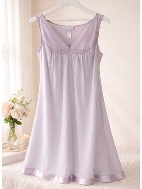 Vanity fair vintage fairycore lavender classic ightgown dress embroidered satin